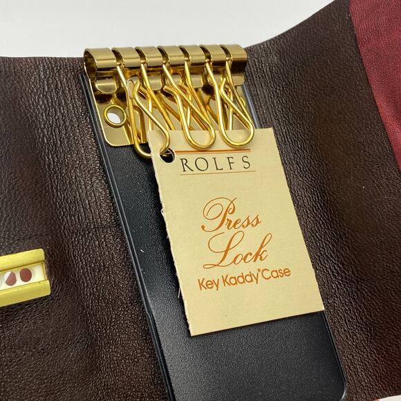 As Is Vintage ROLFs Key Kaddy Burgundy Leather Cowhide Trifold Key Holder‎ NOS - Picture 2 of 8